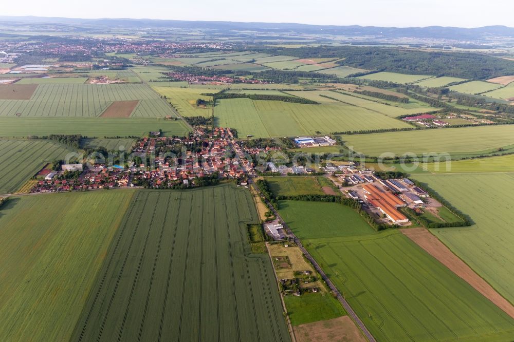 Warza from above - Village view on the edge of agricultural fields and land in Warza in the state Thuringia, Germany