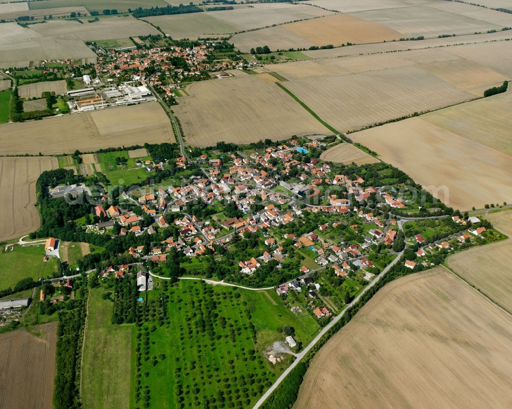 Aerial photograph Weberstedt - Village view on the edge of agricultural fields and land in Weberstedt in the state Thuringia, Germany