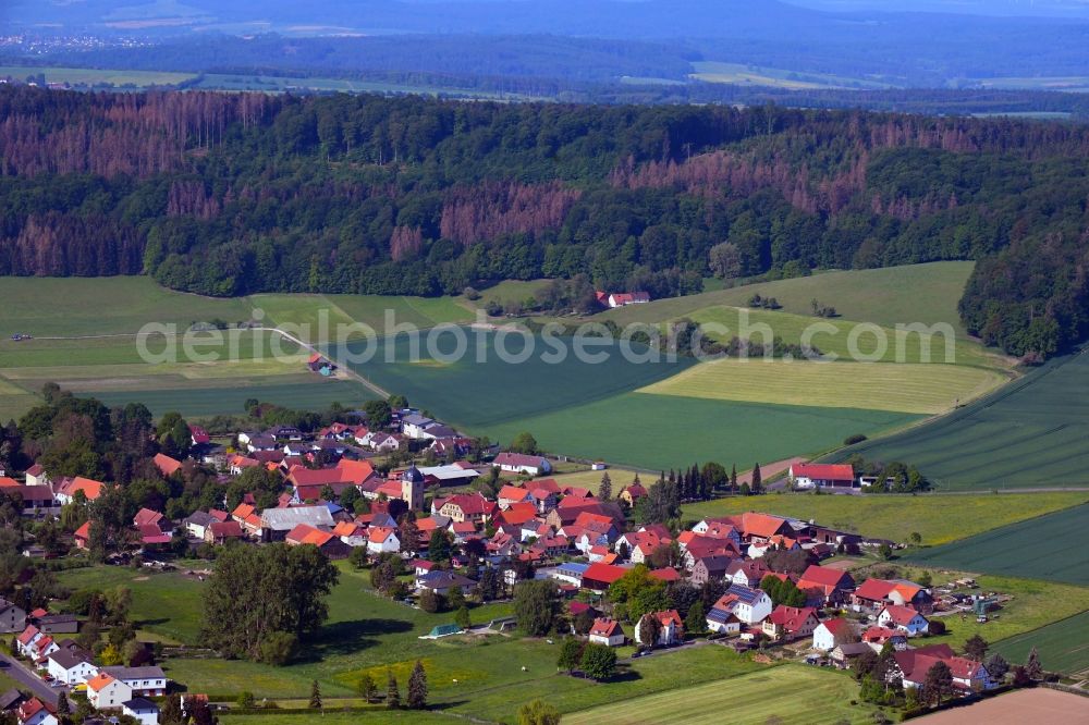 Aerial photograph Wehrda - Village view on the edge of agricultural fields and land in Wehrda in the state Hesse, Germany