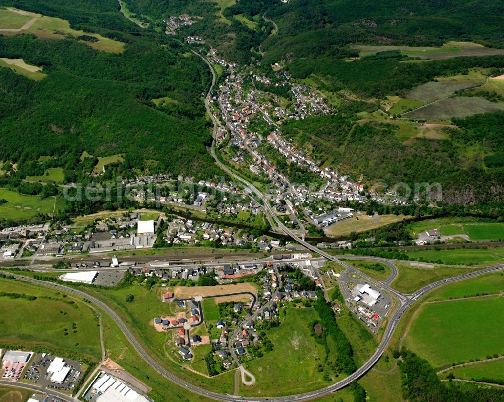 Aerial image Weierbach - Village view on the edge of agricultural fields and land in Weierbach in the state Rhineland-Palatinate, Germany