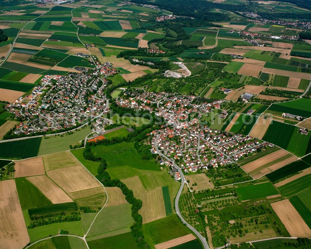 Aerial image Weiler zum Stein - Village view on the edge of agricultural fields and land in Weiler zum Stein in the state Baden-Wuerttemberg, Germany