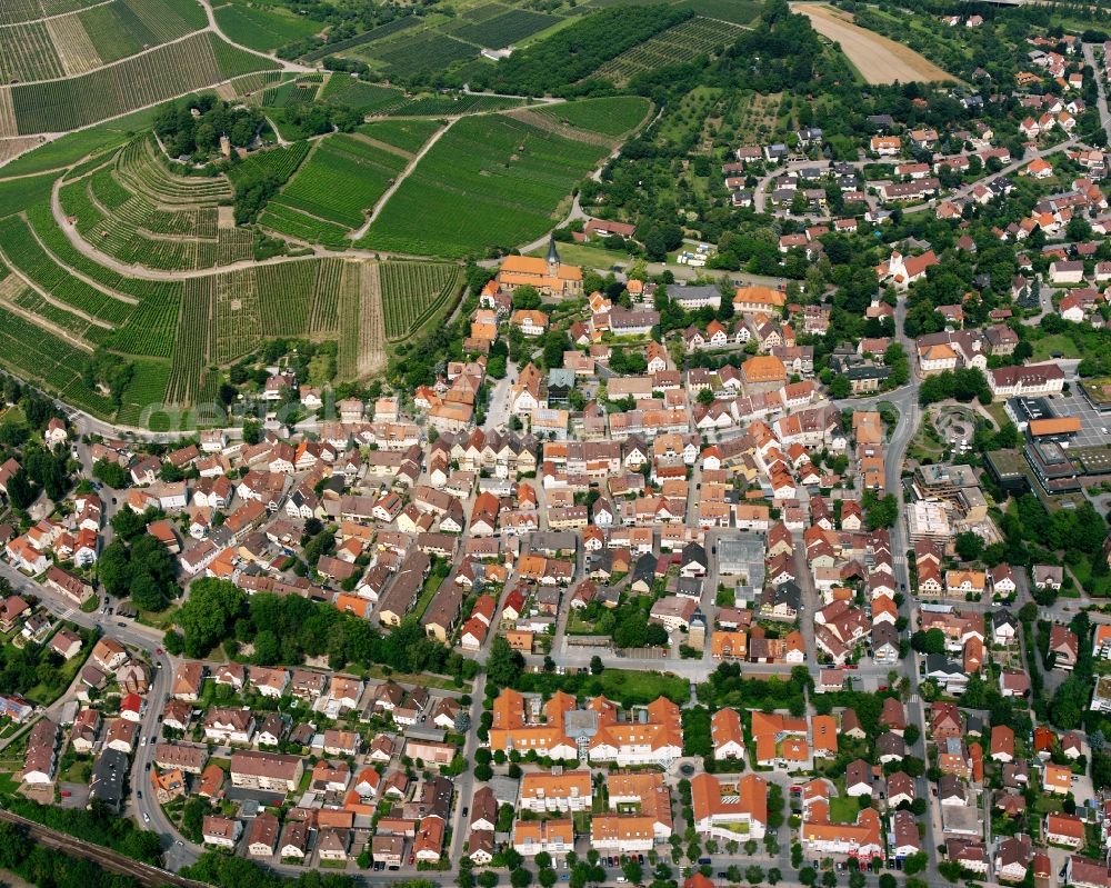 Aerial photograph Weinsberg - Village view on the edge of agricultural fields and land in Weinsberg in the state Baden-Wuerttemberg, Germany