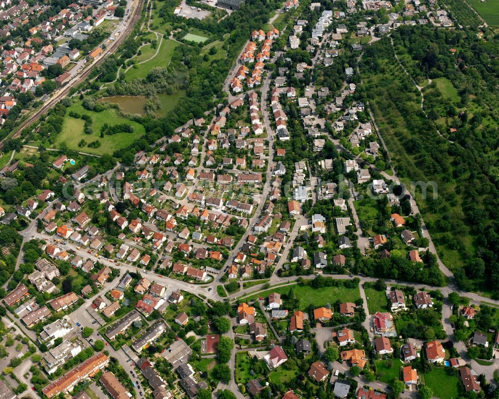 Weinsberg from above - Village view on the edge of agricultural fields and land in Weinsberg in the state Baden-Wuerttemberg, Germany