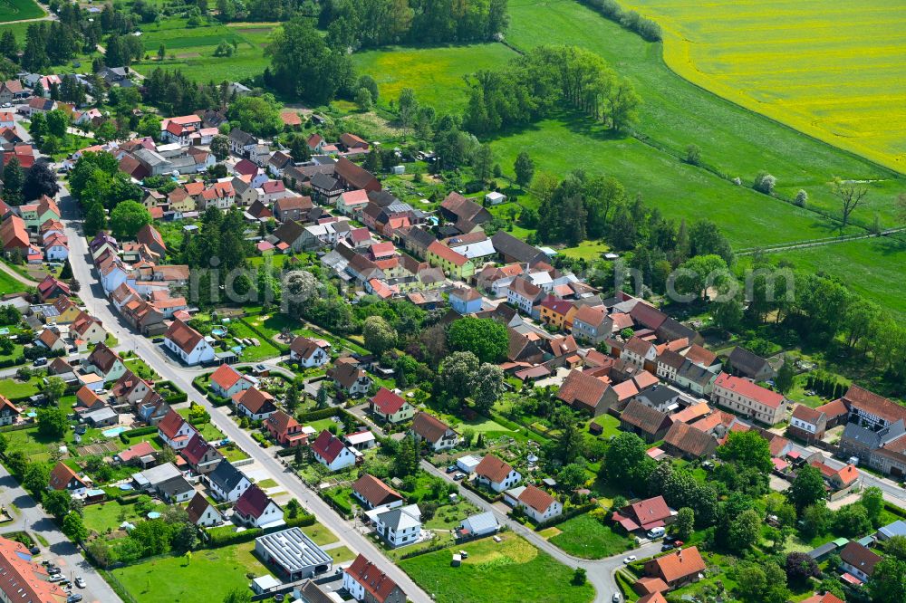 Westhausen from above - Village view on the edge of agricultural fields and land in Westhausen in the state Thuringia, Germany