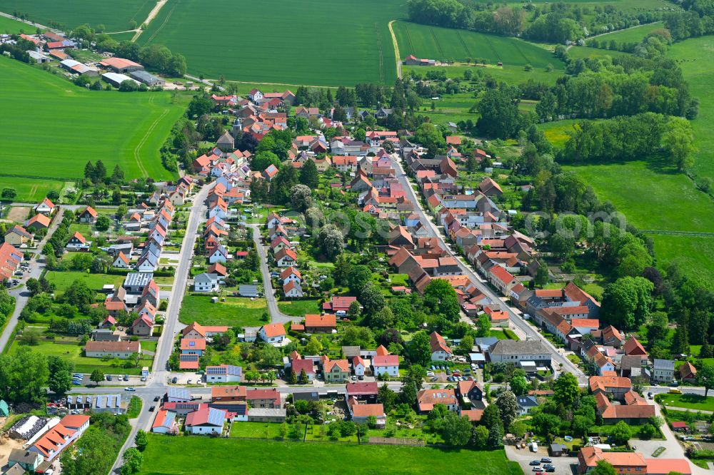 Aerial photograph Westhausen - Village view on the edge of agricultural fields and land in Westhausen in the state Thuringia, Germany