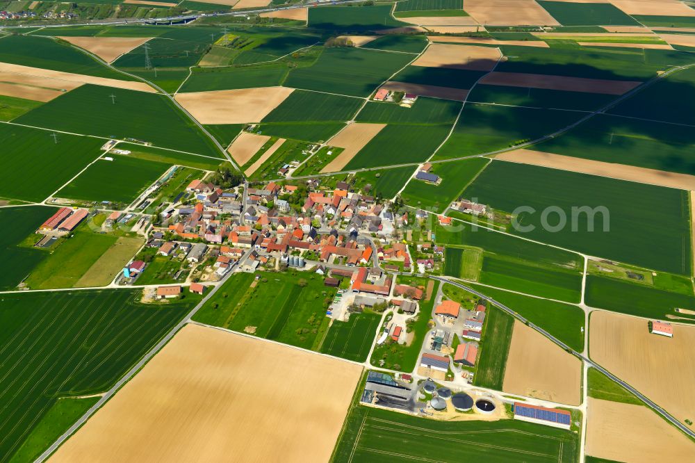 Aerial image Westheim - Village view on the edge of agricultural fields and land in Westheim in the state Bavaria, Germany