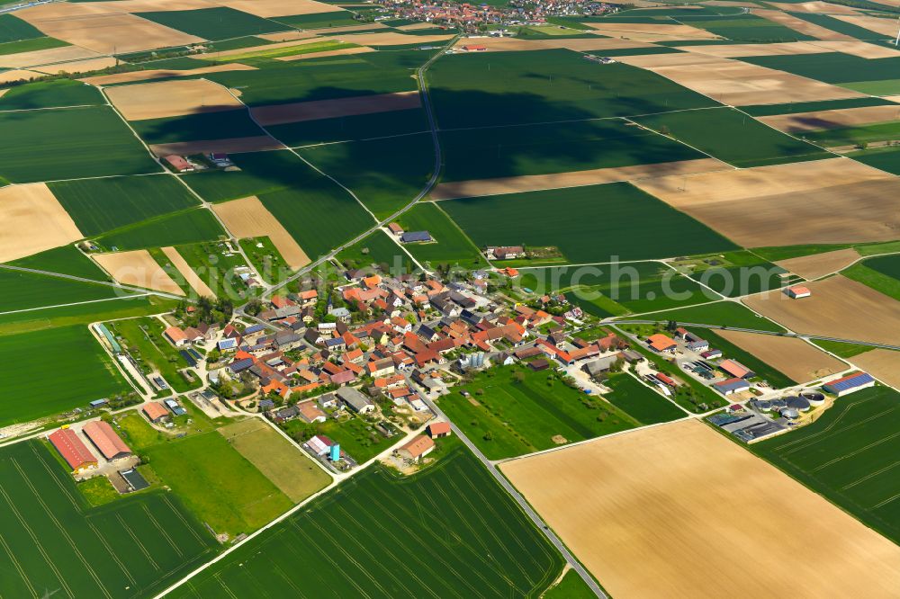 Aerial photograph Westheim - Village view on the edge of agricultural fields and land in Westheim in the state Bavaria, Germany