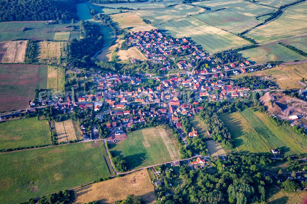 Aerial image Wettelrode - Village view on the edge of agricultural fields and land in Wettelrode in the state Saxony-Anhalt, Germany