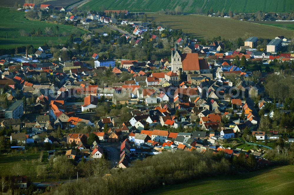 Aerial photograph Wettin-Löbejün - Village view on the edge of agricultural fields and land in Wettin-Loebejuen in the state Saxony-Anhalt, Germany