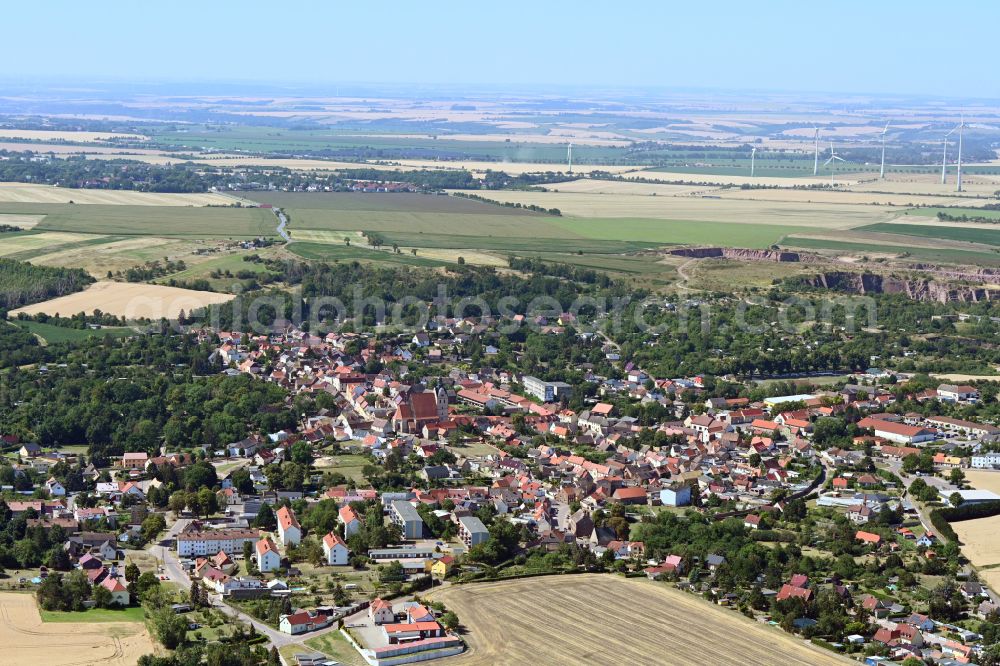 Aerial photograph Wettin-Löbejün - Village view on the edge of agricultural fields and land in Wettin-Loebejuen in the state Saxony-Anhalt, Germany