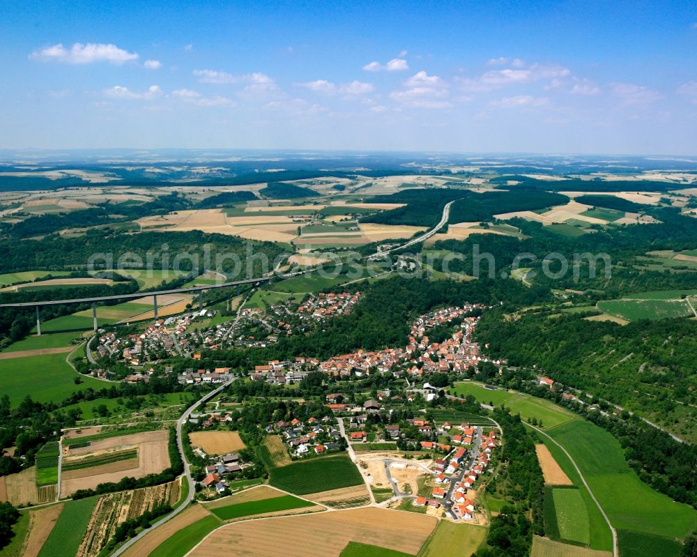 Widdern from above - Village view on the edge of agricultural fields and land in Widdern in the state Baden-Wuerttemberg, Germany