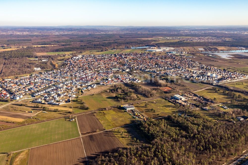 Wiesental from above - Village view on the edge of agricultural fields and land in Wiesental in the state Baden-Wuerttemberg, Germany