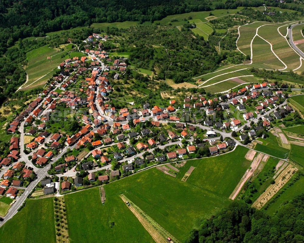 Winnenden from above - Village view on the edge of agricultural fields and land in Winnenden in the state Baden-Wuerttemberg, Germany