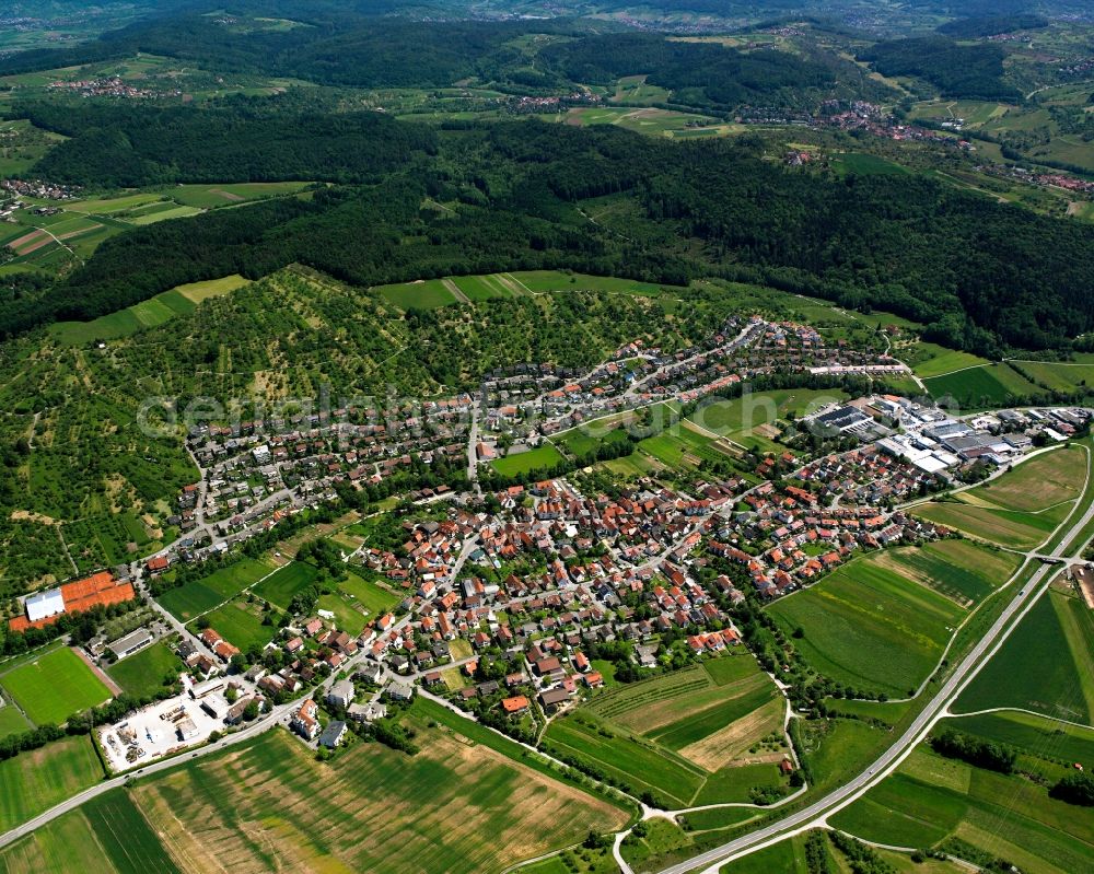 Aerial image Winnenden - Village view on the edge of agricultural fields and land in Winnenden in the state Baden-Wuerttemberg, Germany