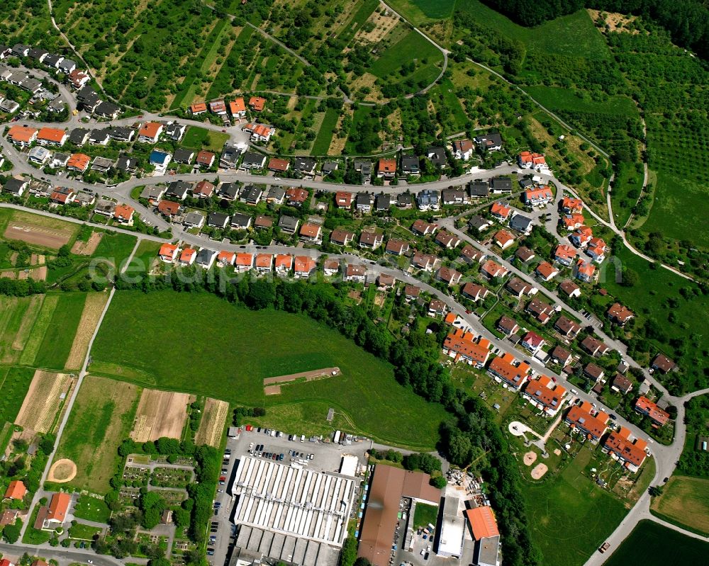 Winnenden from above - Village view on the edge of agricultural fields and land in Winnenden in the state Baden-Wuerttemberg, Germany