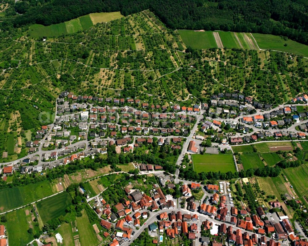 Winnenden from the bird's eye view: Village view on the edge of agricultural fields and land in Winnenden in the state Baden-Wuerttemberg, Germany