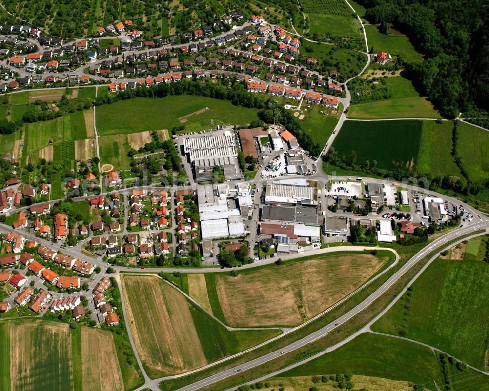 Aerial image Winnenden - Village view on the edge of agricultural fields and land in Winnenden in the state Baden-Wuerttemberg, Germany