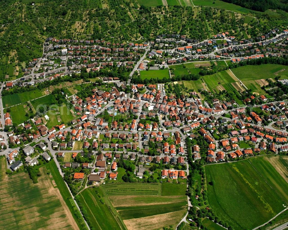 Aerial photograph Winnenden - Village view on the edge of agricultural fields and land in Winnenden in the state Baden-Wuerttemberg, Germany