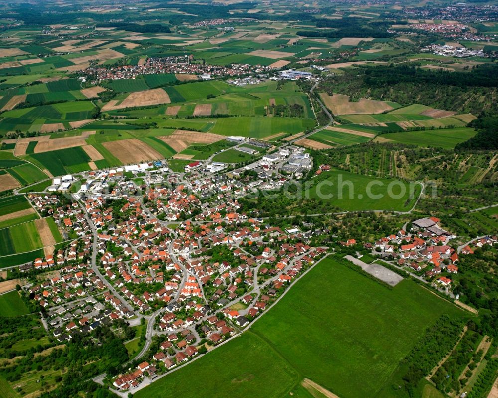 Winnenden from above - Village view on the edge of agricultural fields and land in Winnenden in the state Baden-Wuerttemberg, Germany