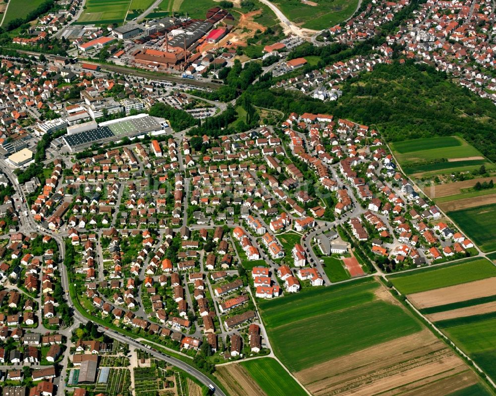 Aerial photograph Winnenden - Village view on the edge of agricultural fields and land in Winnenden in the state Baden-Wuerttemberg, Germany