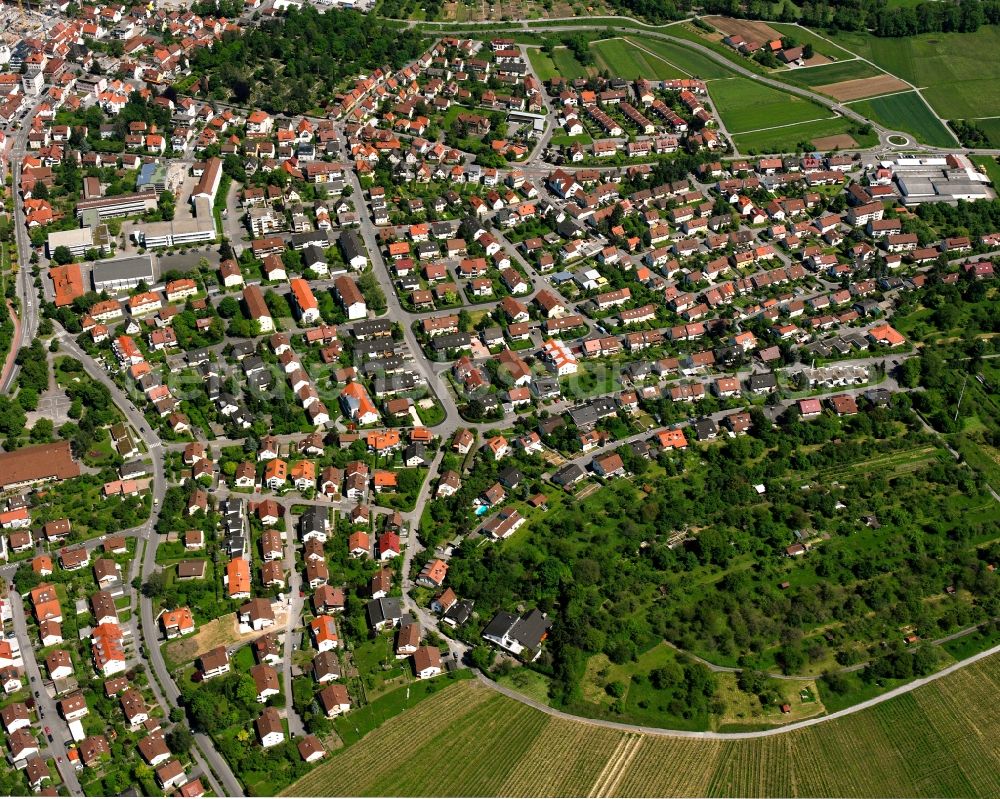 Winnenden from the bird's eye view: Village view on the edge of agricultural fields and land in Winnenden in the state Baden-Wuerttemberg, Germany