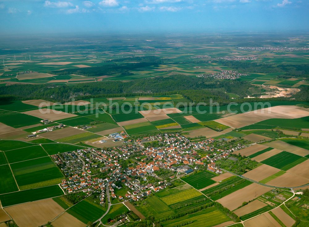 Aerial image Wippingen - Village view on the edge of agricultural fields and land in Wippingen in the state Baden-Wuerttemberg, Germany