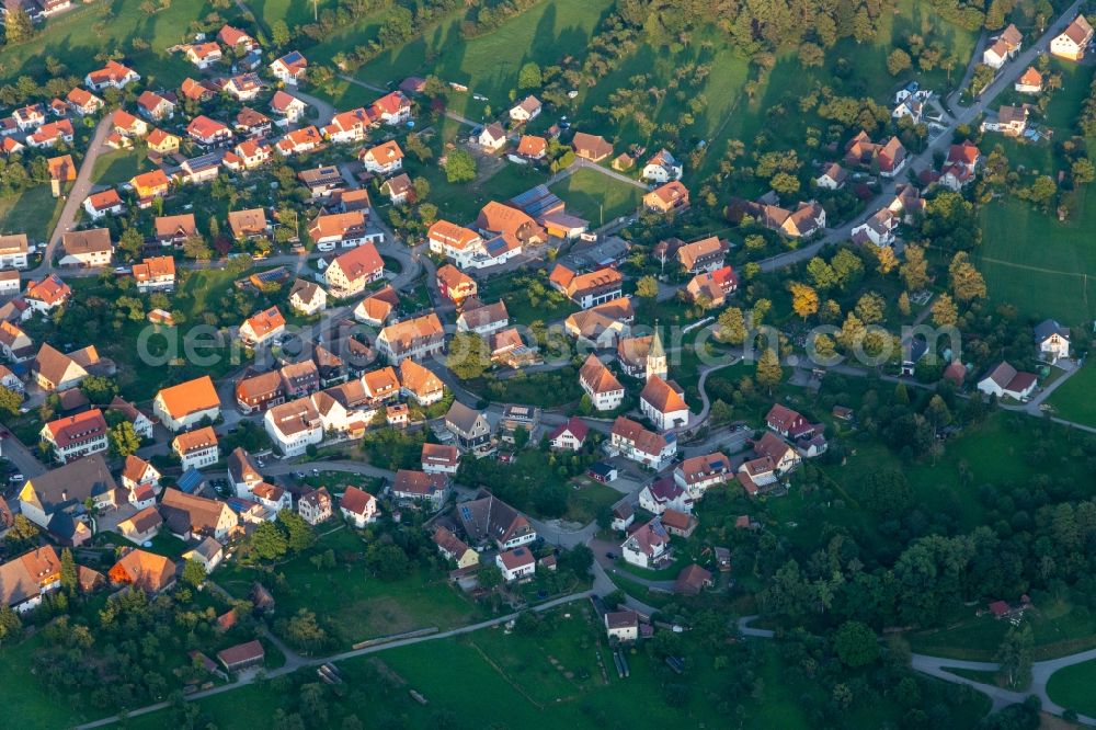 Wittendorf from above - Village view on the edge of agricultural fields and land in Wittendorf at Black-Forest in the state Baden-Wuerttemberg, Germany