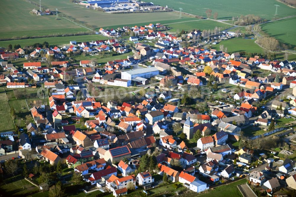 Aerial image Wolferstedt - Village view on the edge of agricultural fields and land in Wolferstedt in the state Saxony-Anhalt, Germany