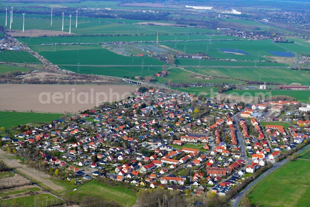 Aerial image Wustermark - Village view on the edge of agricultural fields and land in Wustermark in the state Brandenburg, Germany