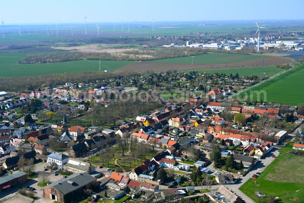 Zehmitz from the bird's eye view: Village view on the edge of agricultural fields and land in Zehmitz in the state Saxony-Anhalt, Germany