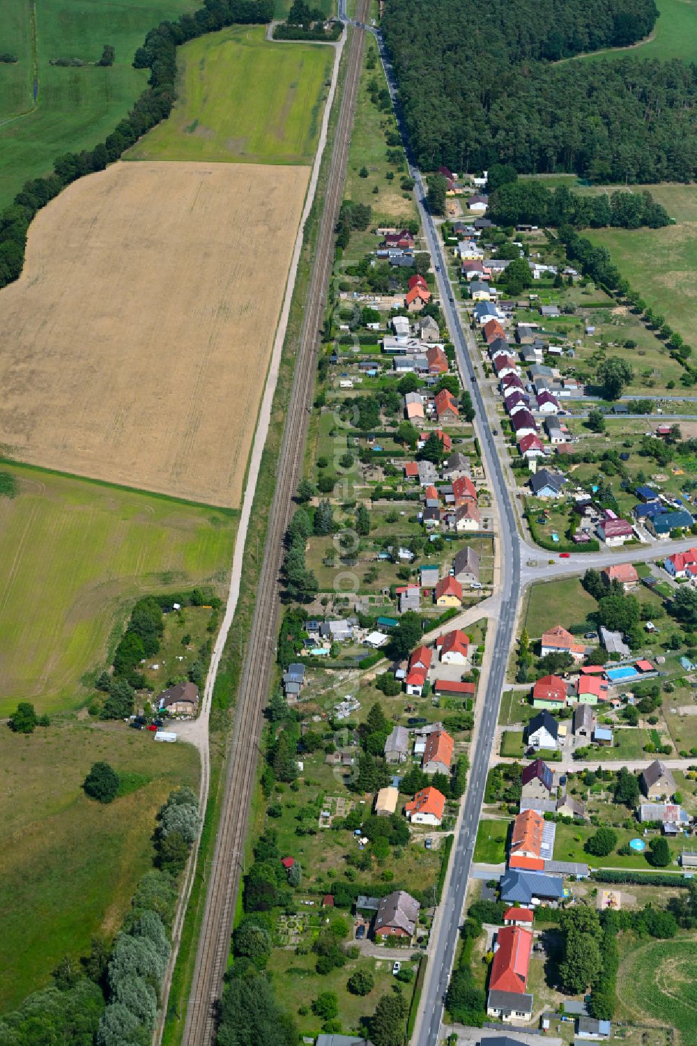 Aerial image Zernin - Village view on the edge of agricultural fields and land in Zernin in the state Mecklenburg - Western Pomerania, Germany