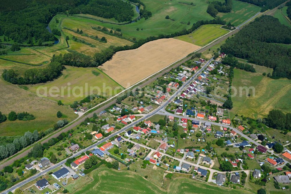 Zernin from the bird's eye view: Village view on the edge of agricultural fields and land in Zernin in the state Mecklenburg - Western Pomerania, Germany