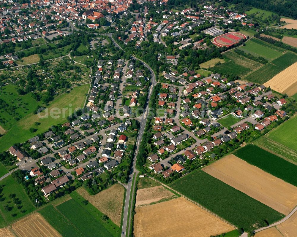 Zimmerhof from the bird's eye view: Village view on the edge of agricultural fields and land in Zimmerhof in the state Baden-Wuerttemberg, Germany