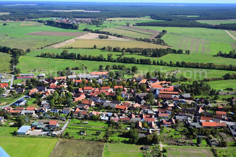 Aerial photograph Zobbenitz - Village view on the edge of agricultural fields and land in Zobbenitz in the state Saxony-Anhalt, Germany