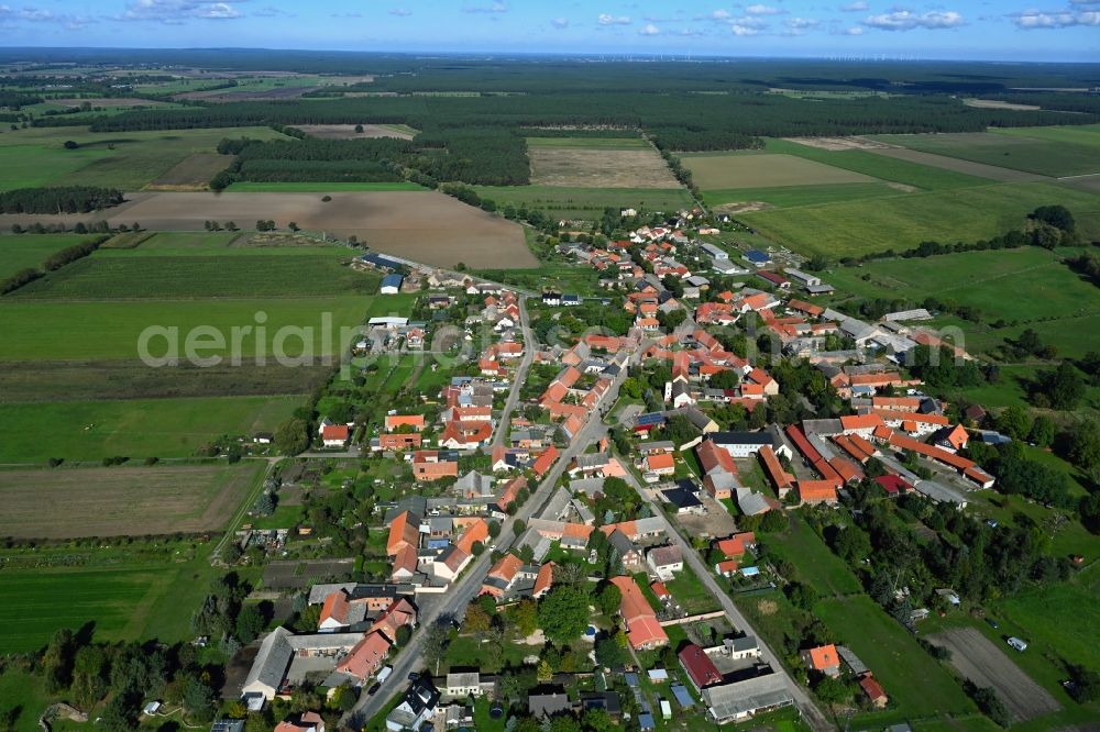 Aerial photograph Zobbenitz - Village view on the edge of agricultural fields and land in Zobbenitz in the state Saxony-Anhalt, Germany