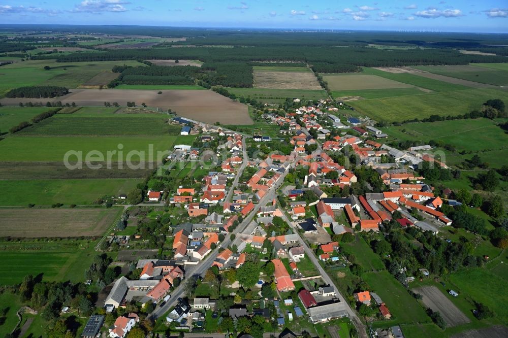 Aerial image Zobbenitz - Village view on the edge of agricultural fields and land in Zobbenitz in the state Saxony-Anhalt, Germany