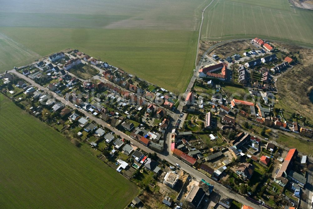 Zscherndorf from above - Village view on the edge of agricultural fields and land in Zscherndorf in the state Saxony-Anhalt, Germany