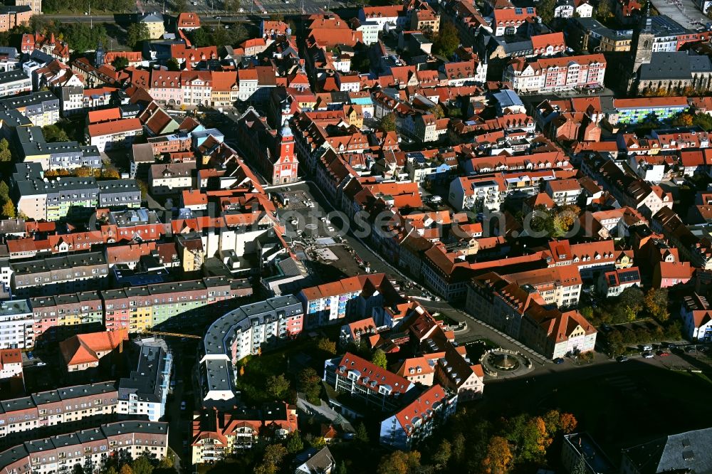 Aerial image Gotha - View of the streets and houses of the residential areas and with town hall and market square in Gotha in the state Thuringia, Germany