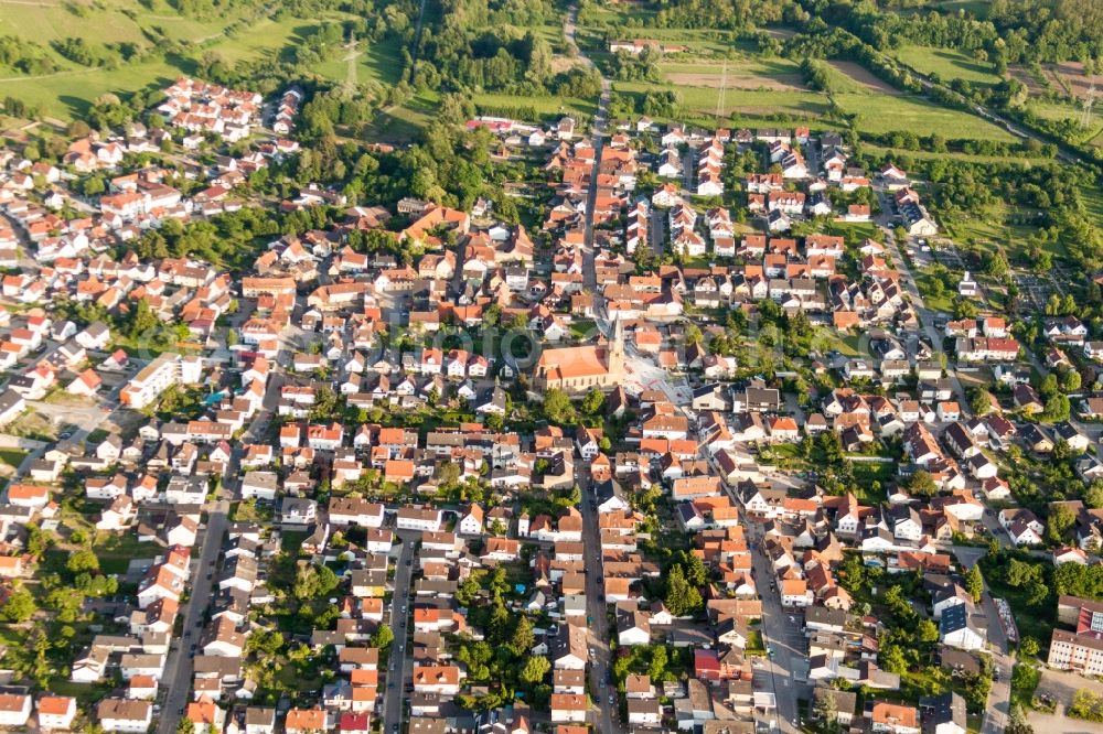 Rauenberg from above - Town View of the streets and houses of the residential areas in Rauenberg in the state Baden-Wuerttemberg, Germany