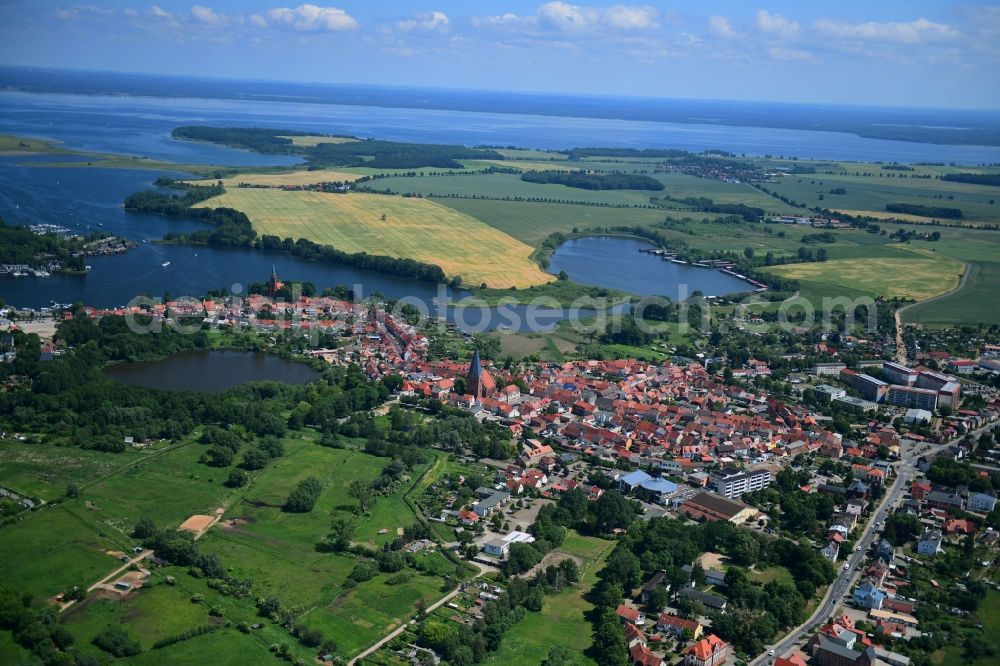 Aerial photograph Röbel/Müritz - Town View of the streets and houses of the residential areas in Roebel/Mueritz in the state Mecklenburg - Western Pomerania, Germany