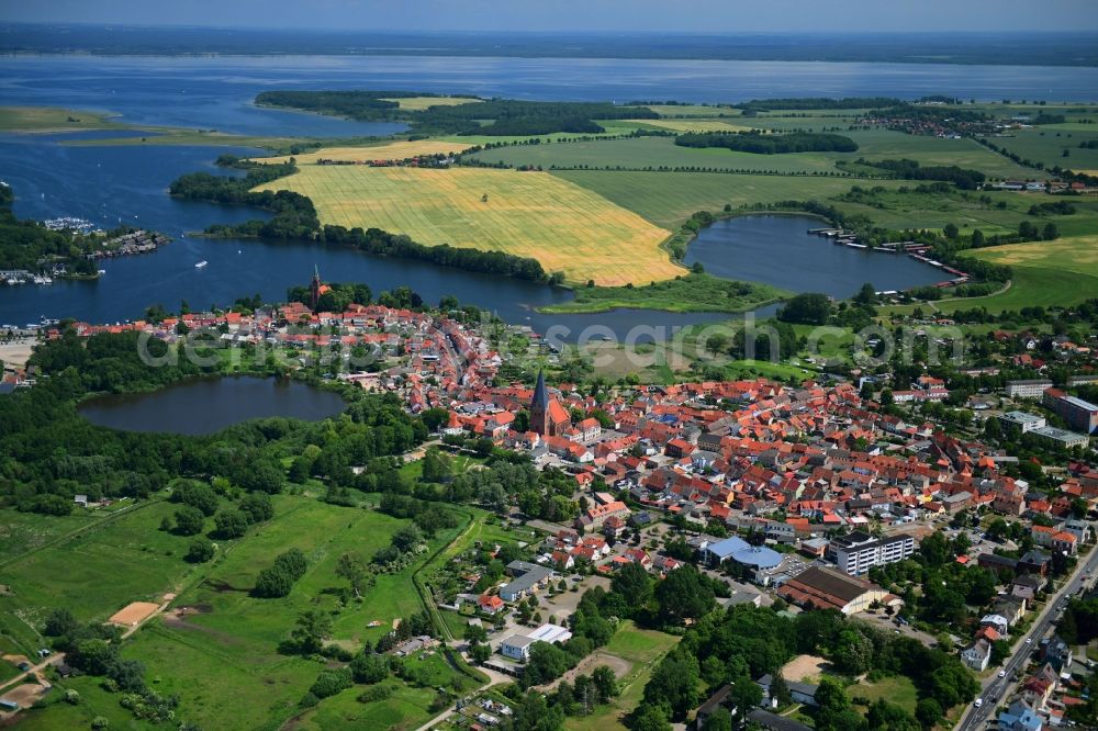 Röbel/Müritz from above - Town View of the streets and houses of the residential areas in Roebel/Mueritz in the state Mecklenburg - Western Pomerania, Germany