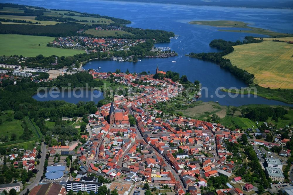 Röbel/Müritz from above - Town View of the streets and houses of the residential areas in Roebel/Mueritz in the state Mecklenburg - Western Pomerania, Germany