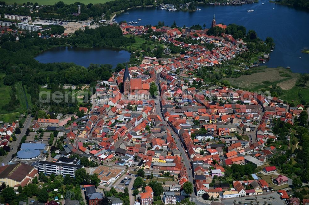 Aerial image Röbel/Müritz - Town View of the streets and houses of the residential areas in Roebel/Mueritz in the state Mecklenburg - Western Pomerania, Germany