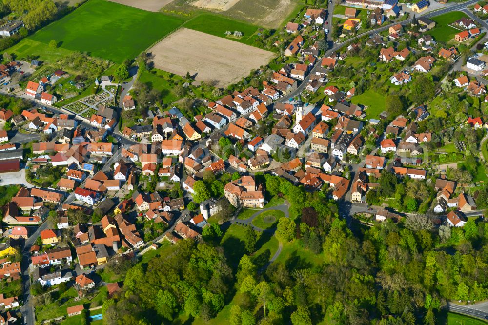 Rüdenhausen from above - Town View of the streets and houses of the residential areas in Rüdenhausen in the state Bavaria, Germany