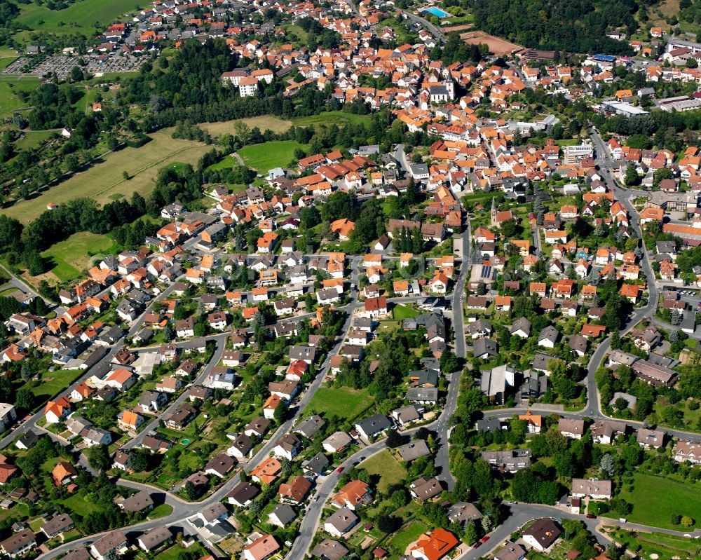 Aerial image Reichelsheim (Odenwald) - Town View of the streets and houses of the residential areas in Reichelsheim (Odenwald) in the state Hesse, Germany