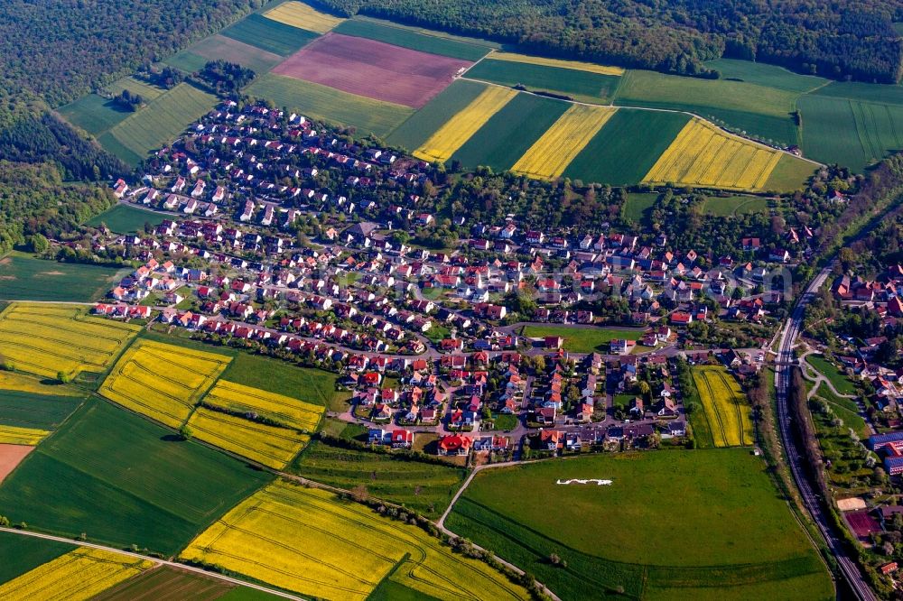 Aerial image Reichenberg - Town View of the streets and houses of the residential areas in Reichenberg in the state Bavaria, Germany