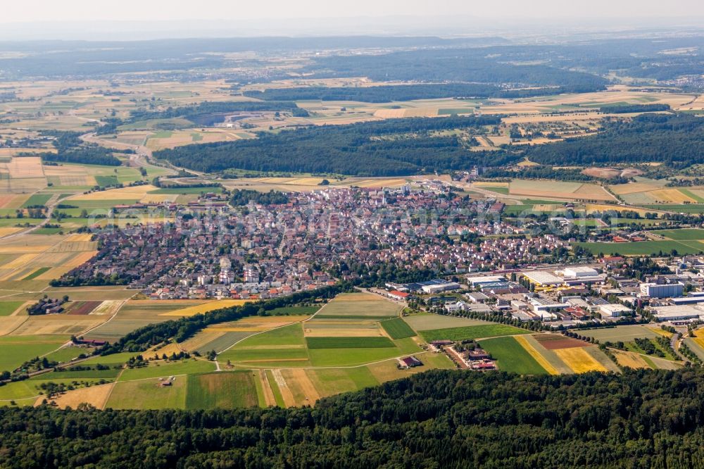 Aerial image Renningen - Town View of the streets and houses of the residential areas in Renningen in the state Baden-Wuerttemberg, Germany