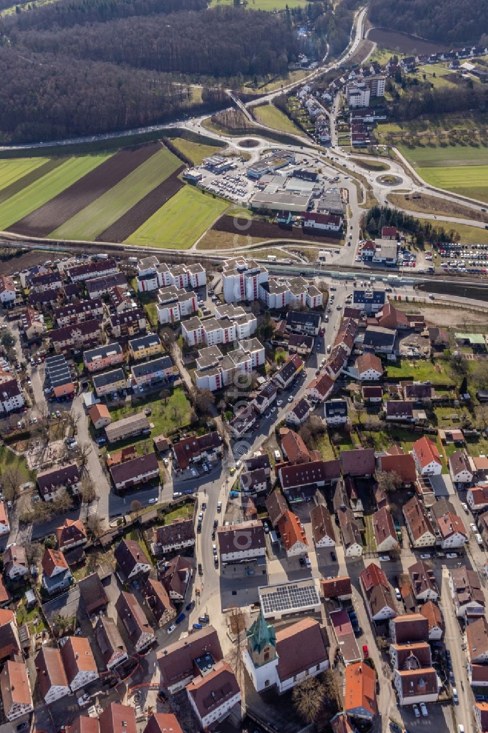 Aerial photograph Renningen - Town View of the streets and houses of the residential areas in Renningen in the state Baden-Wuerttemberg, Germany