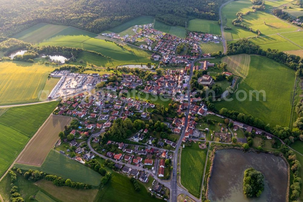 Rentweinsdorf from above - Town View of the streets and houses of the residential areas in Rentweinsdorf in the state Bavaria, Germany