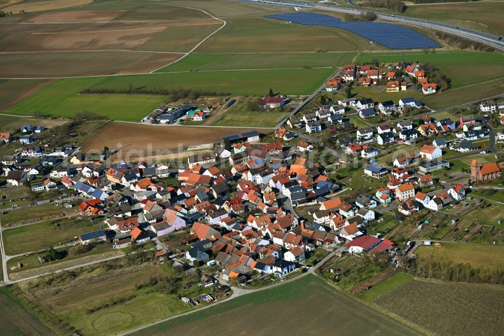 Aerial image Rettersheim - Town View of the streets and houses of the residential areas in Rettersheim in the state Bavaria, Germany